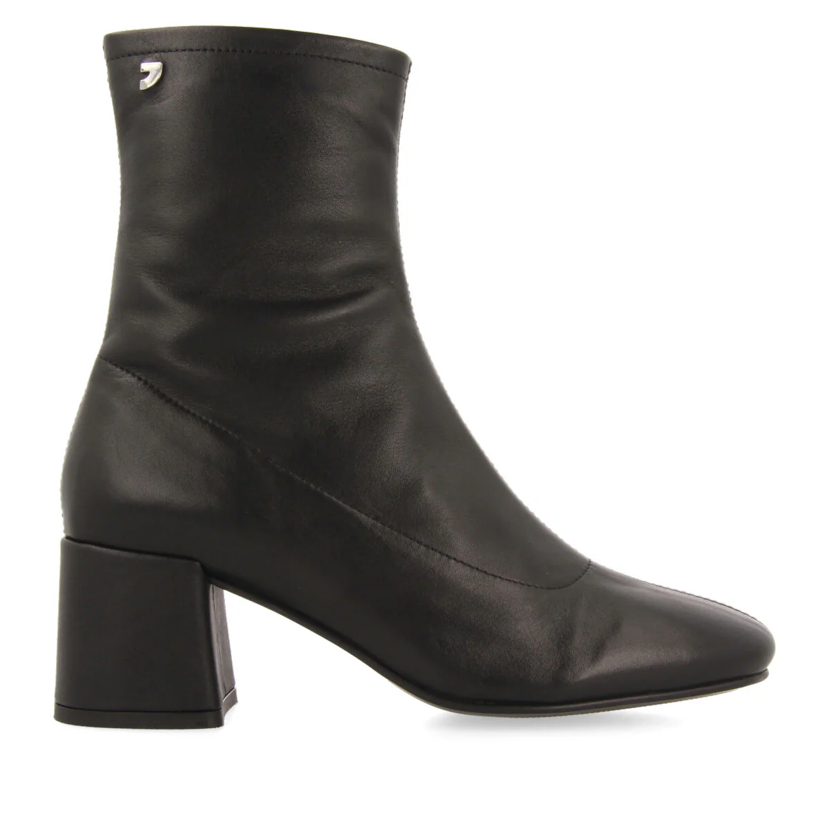 Artas women's black leather ankle boots with mid heels and round toes