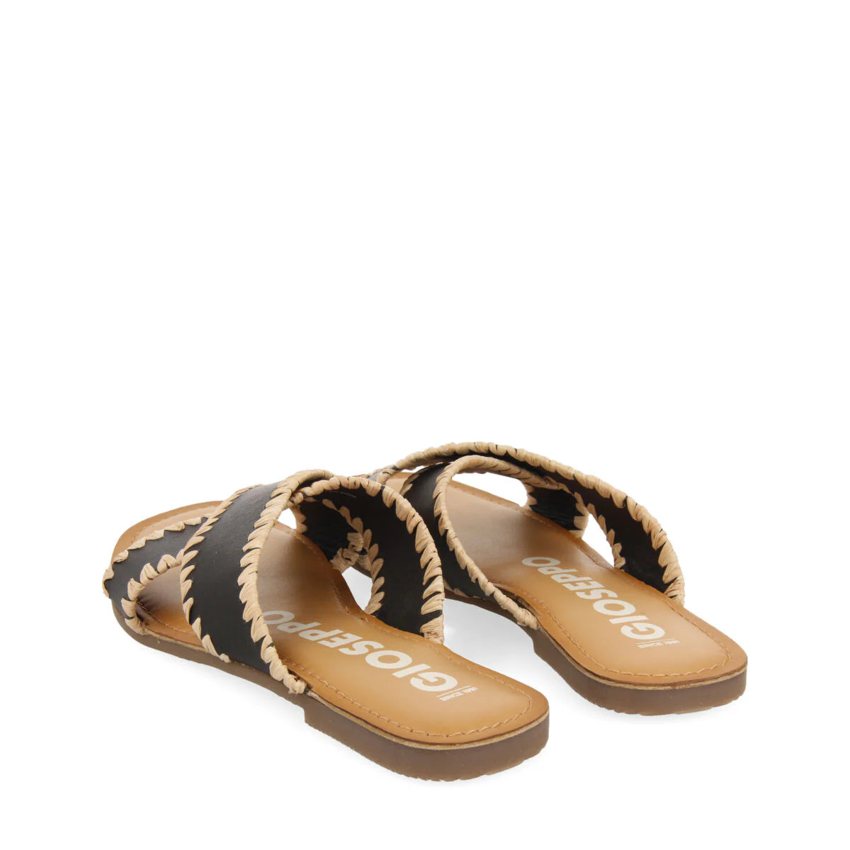 Assu women's black leather sandals with raffia stitching - Image 5