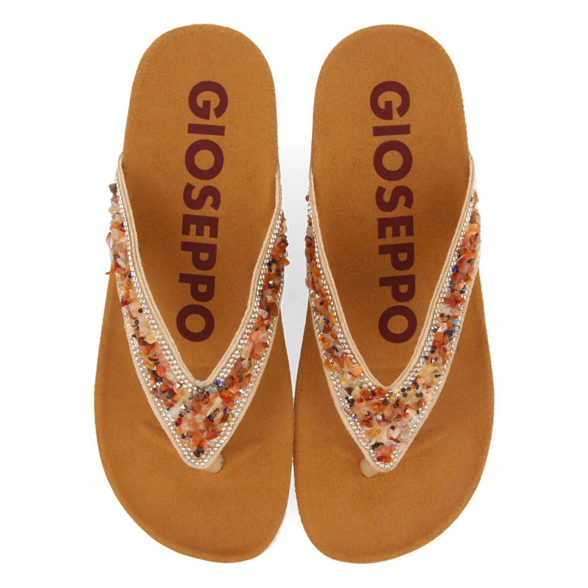 Athis women's beige footbed wedges with decorative multicoloured stones - Image 3