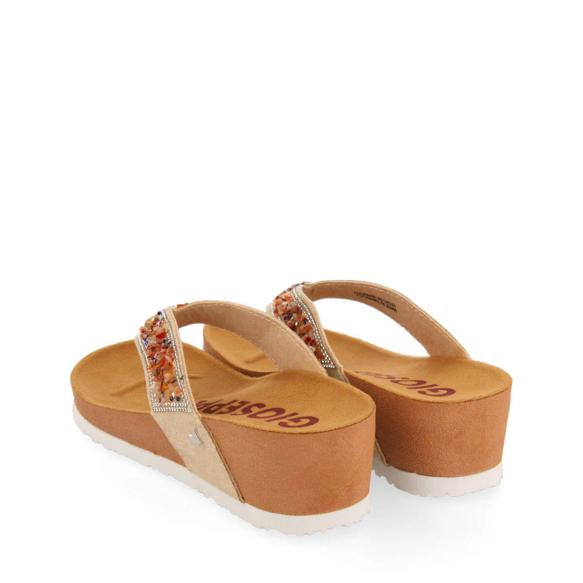 Athis women's beige footbed wedges with decorative multicoloured stones - Image 4