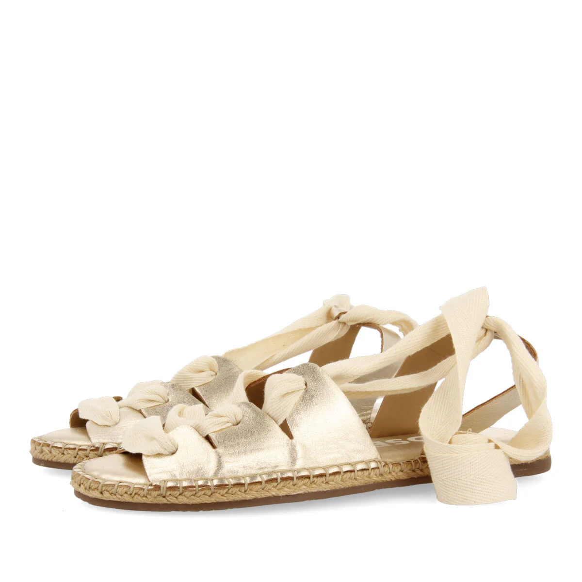 Atibaia women's gold leather espadrilles with ties - Image 2
