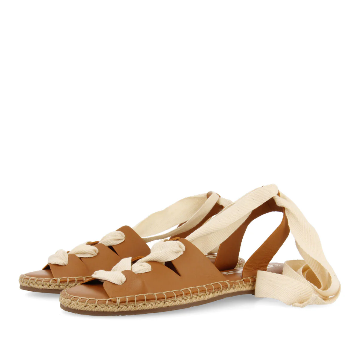 Atibaia women's tan leather espadrilles with ties - Image 3