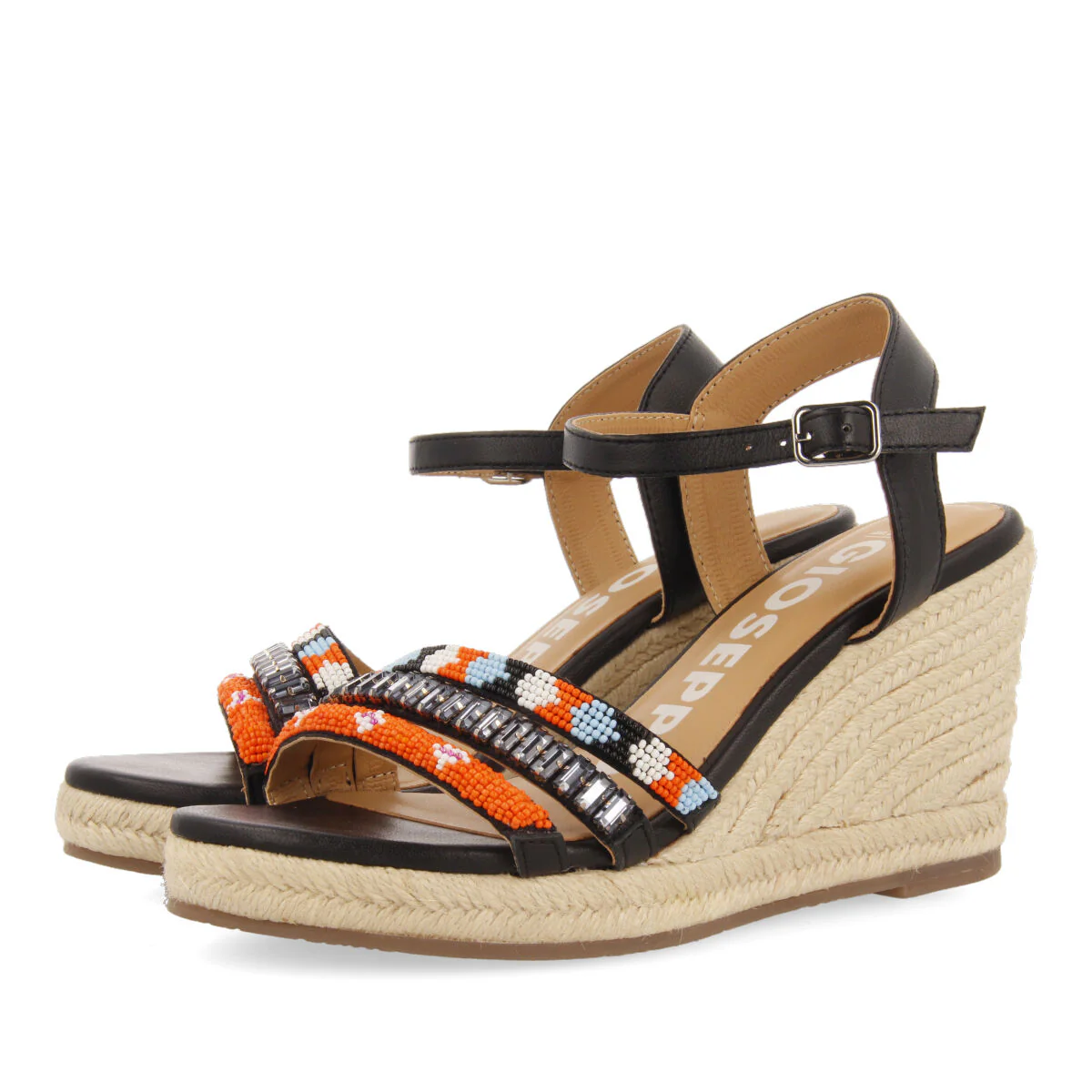 Bacoor women's multicoloured sandals with decorative tassels and jute wedges - Image 3