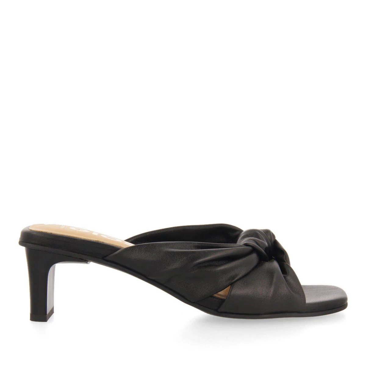 Bahge women's black leather sandals with knots
