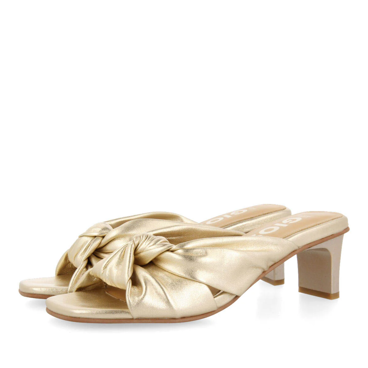 Bahge women's gold leather sandals with knots - Image 2