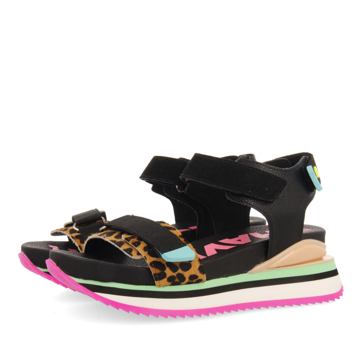 Baldim girls sandals with black and animalrint adjustable straps - Image 2