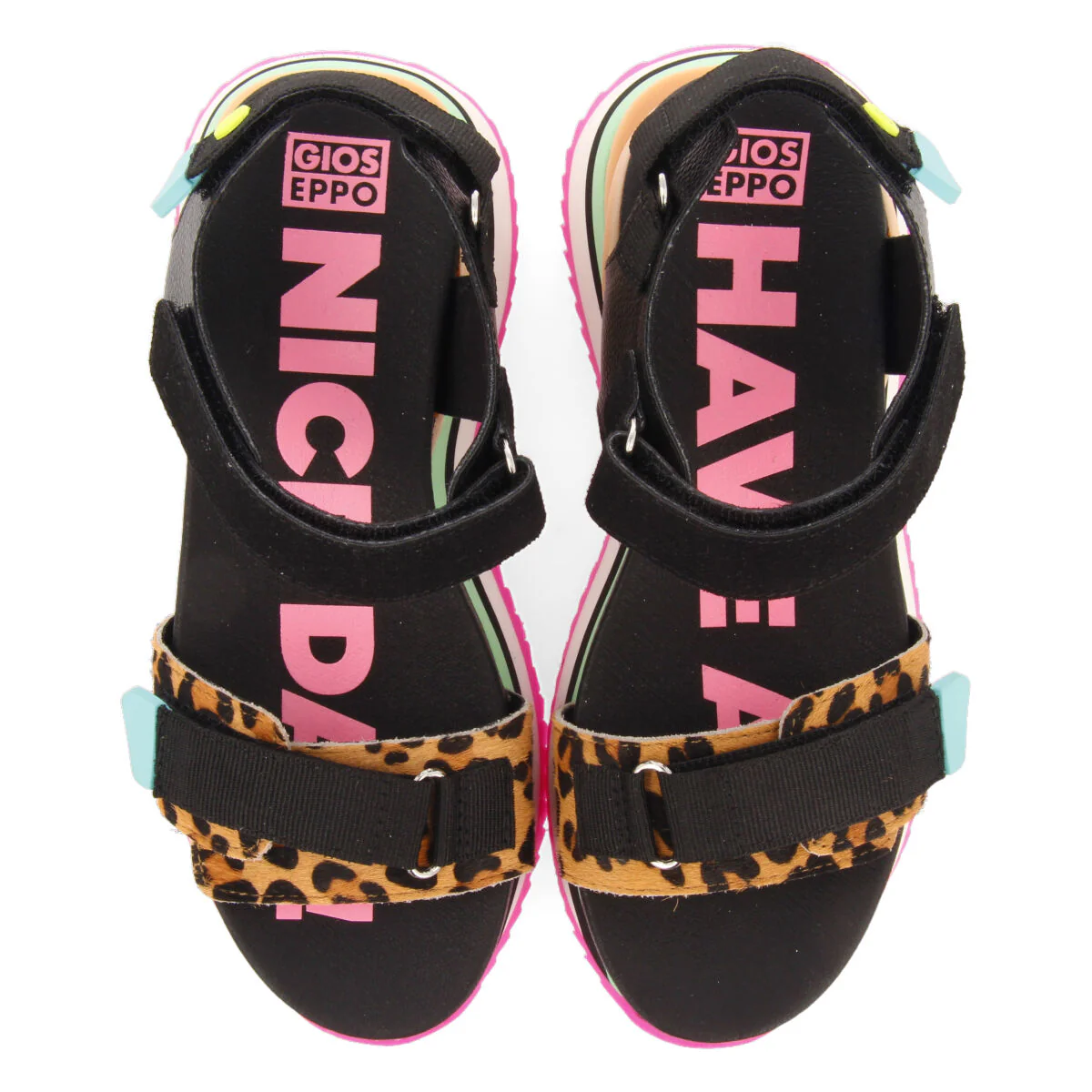 Baldim girls sandals with black and animalrint adjustable straps - Image 3