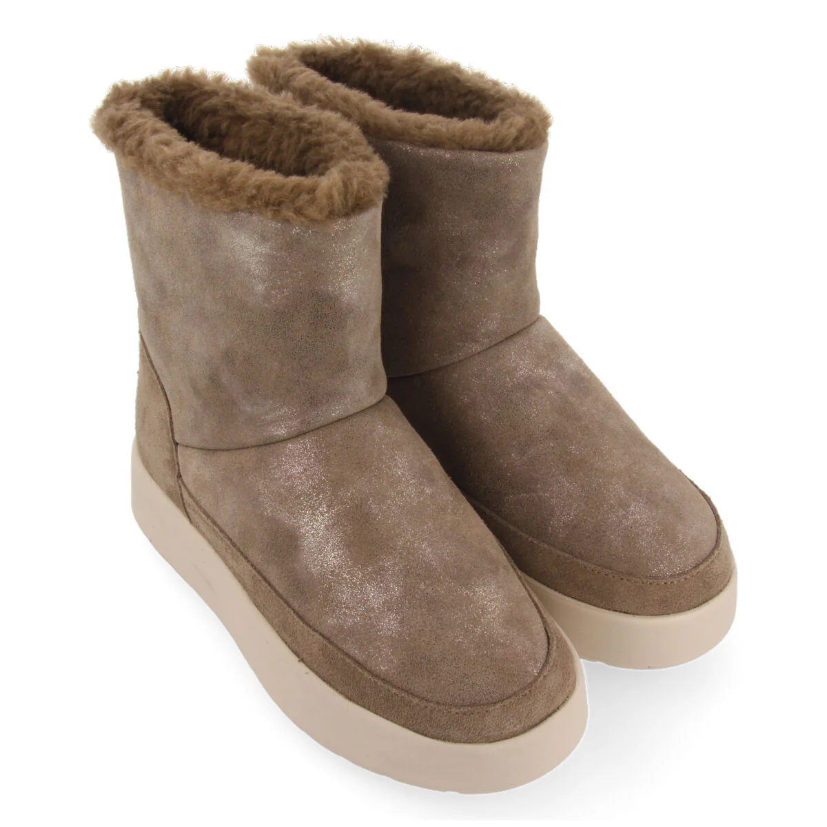 Banff women's metallic taupe split-suede shearling boots - Image 3