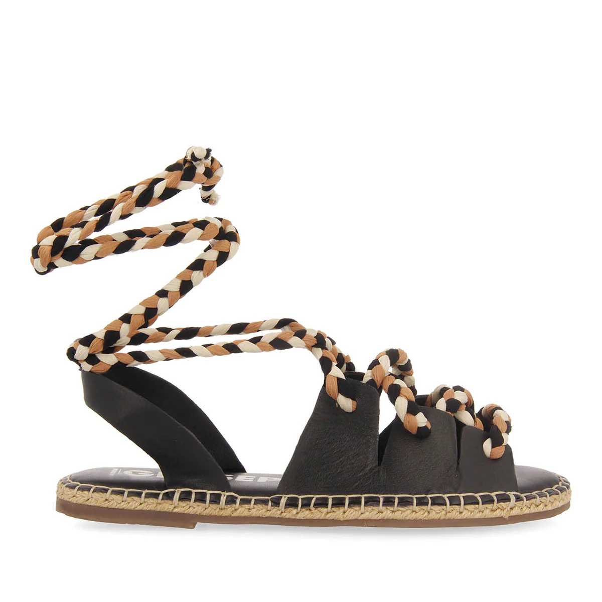Bani women's black leather espadrilles with braided ties