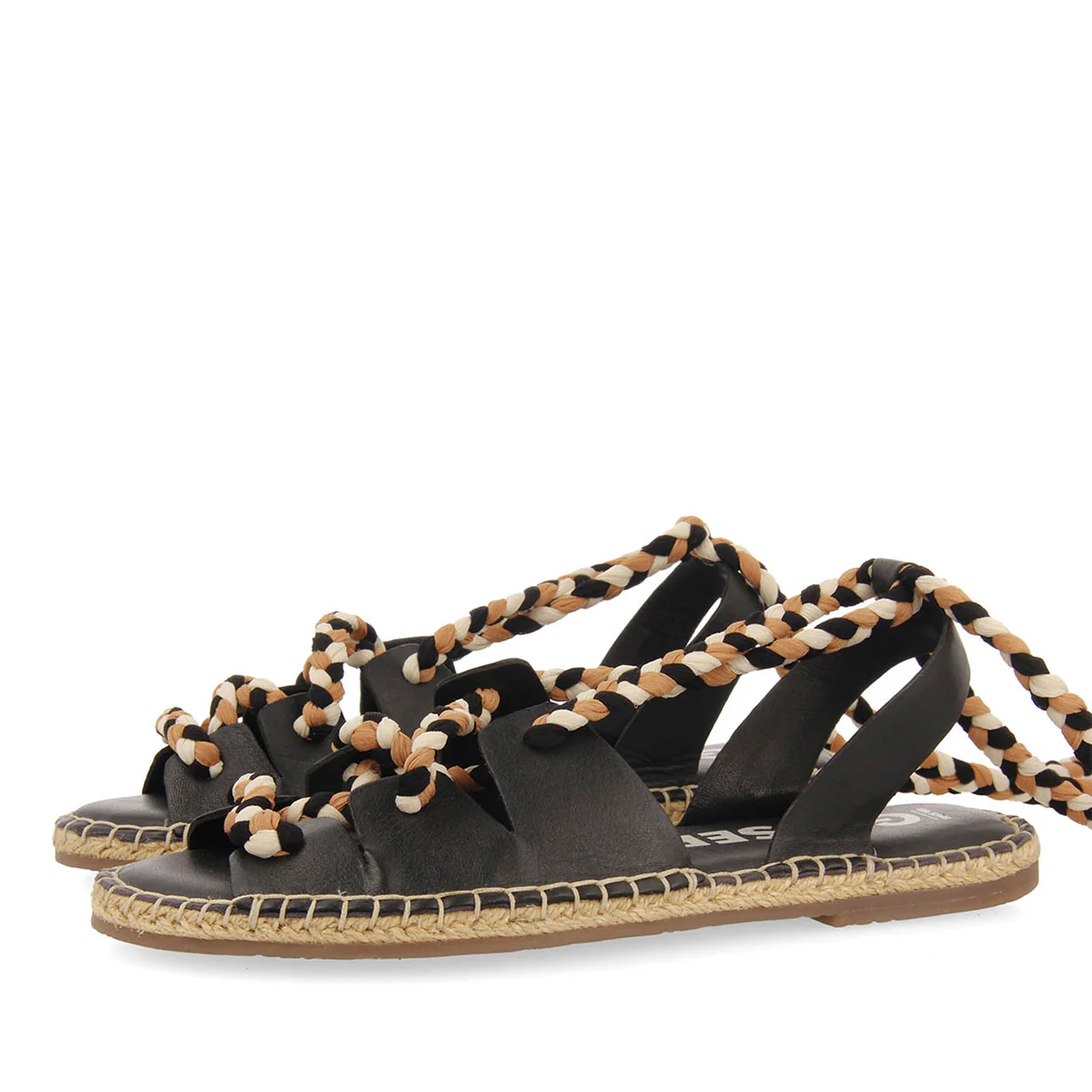 Bani women's black leather espadrilles with braided ties - Image 2