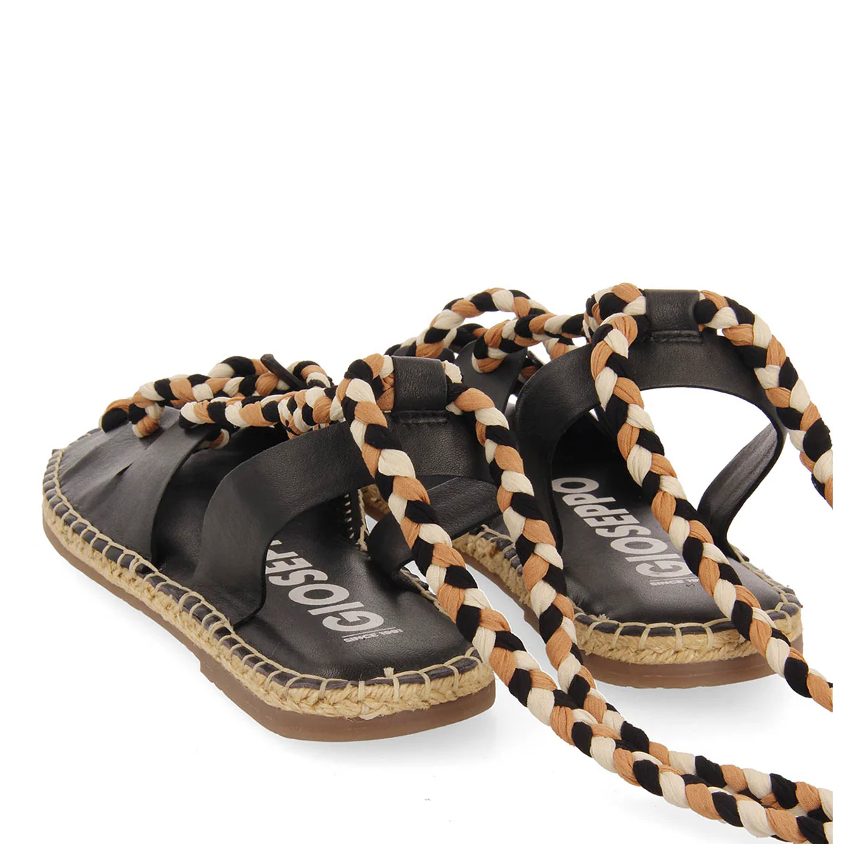 Bani women's black leather espadrilles with braided ties - Image 3