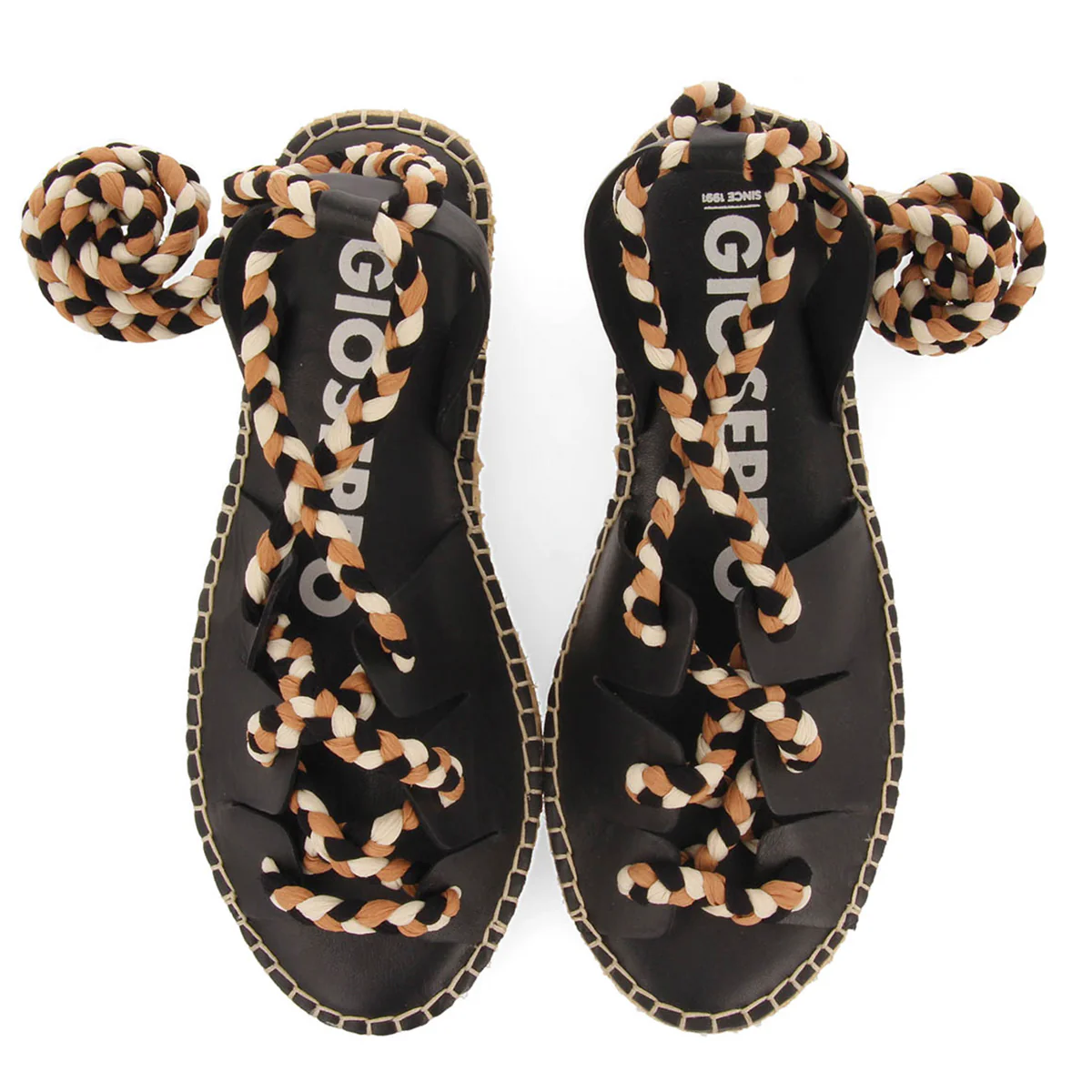 Bani women's black leather espadrilles with braided ties - Image 4