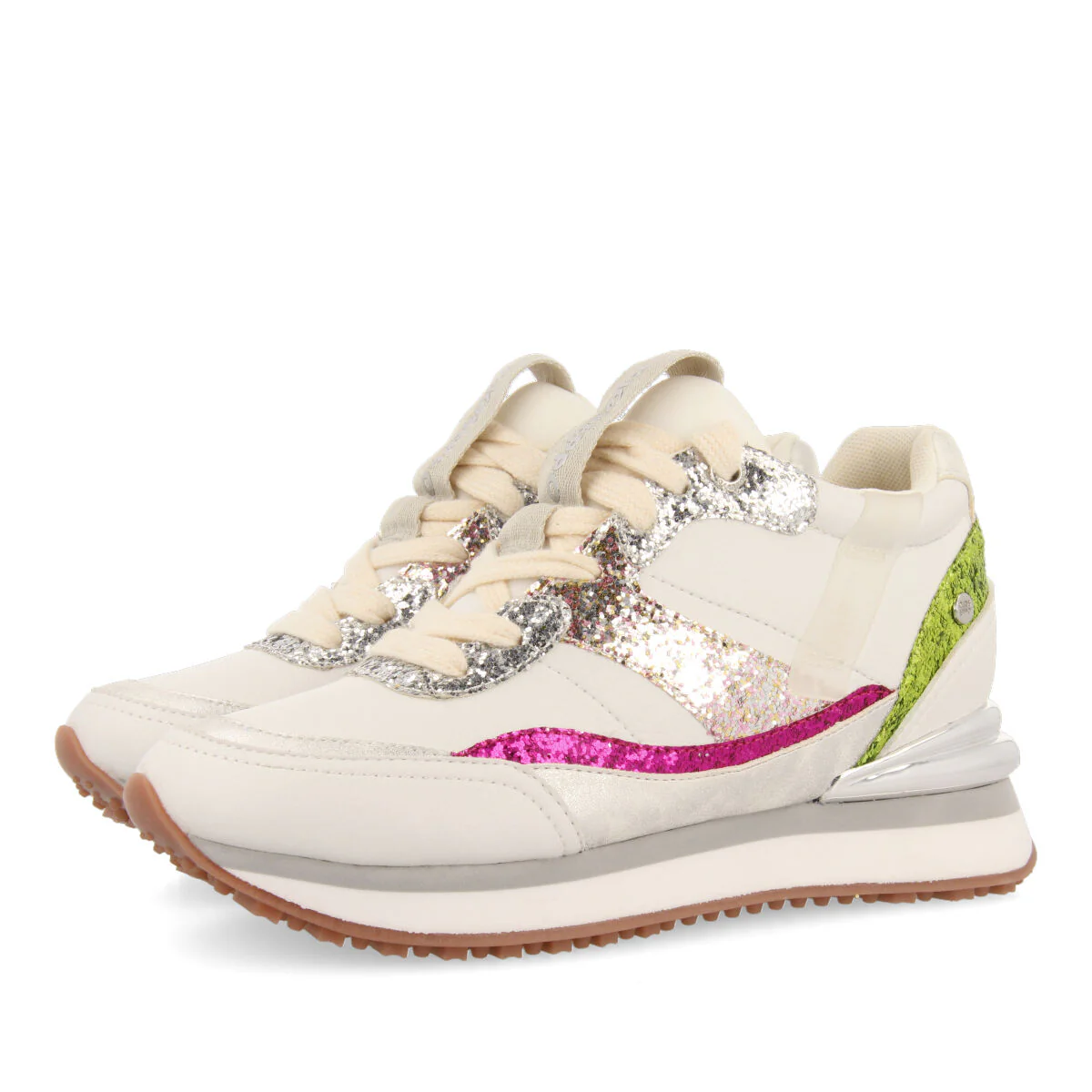 Bassou women's white sneakers with inner wedges and glittery details - Image 2