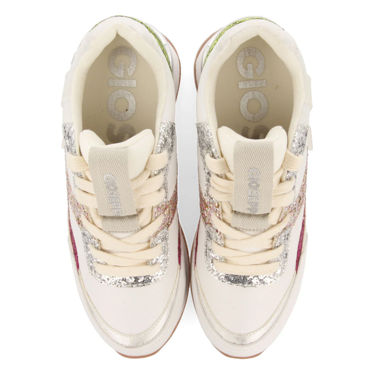 Bassou women's white sneakers with inner wedges and glittery details - Image 3