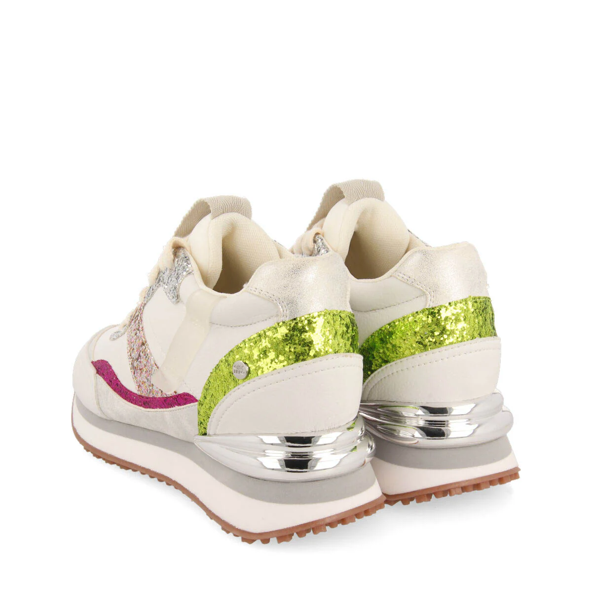 Bassou women's white sneakers with inner wedges and glittery details - Image 4