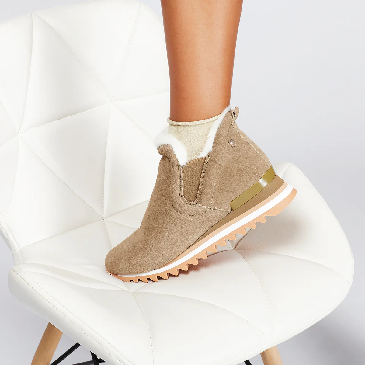 Beige sneakers ankle boots slip style with mini wedge for woman ECKERO - Image 5