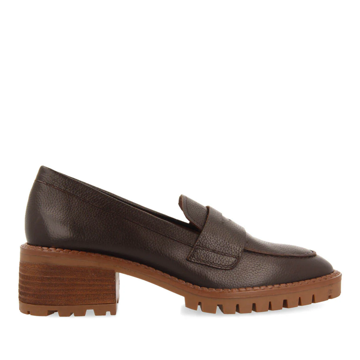 Bismo women's coffee-coloured leather moccasins with track soles