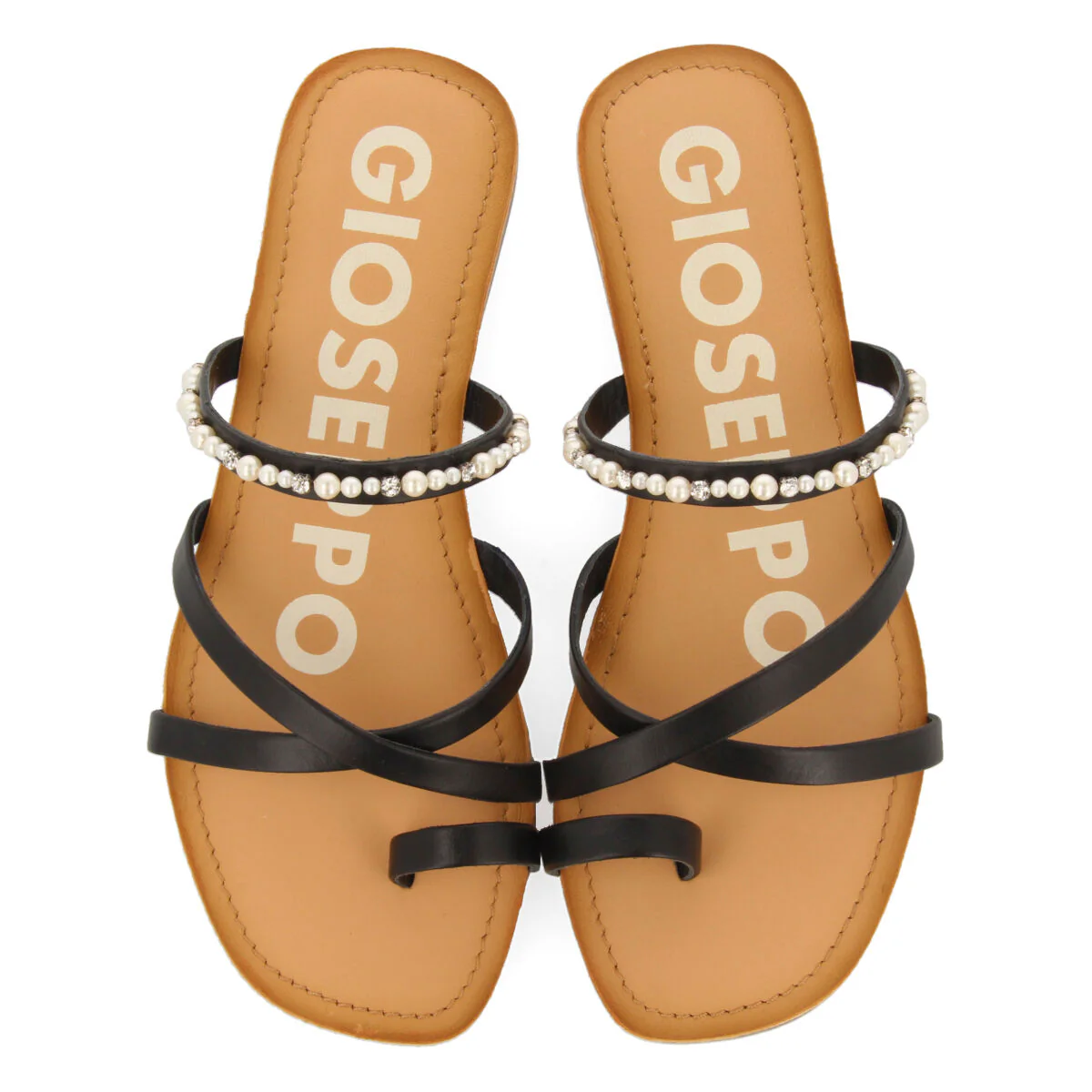 BLACK FLAT SANDALS WITH PEARL DETAILS FOR WOMAN LEBU - Image 2