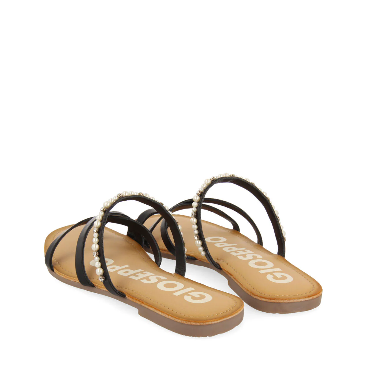 BLACK FLAT SANDALS WITH PEARL DETAILS FOR WOMAN LEBU - Image 4
