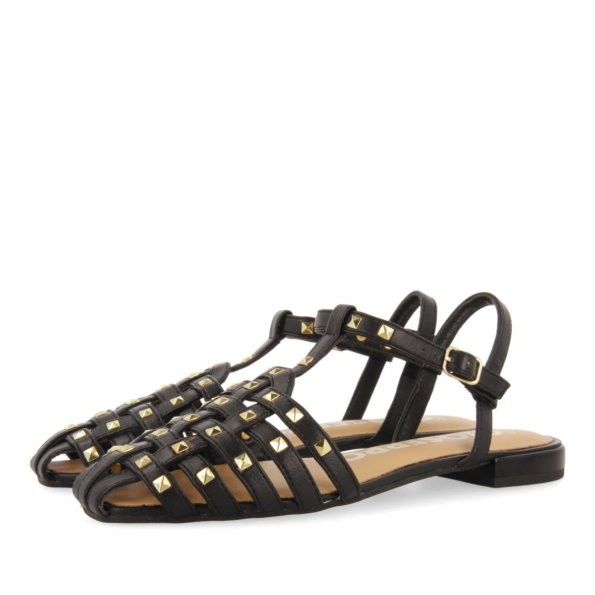 BLACK LEATHER CRAB-STYLE SANDALS WITH STUDS FOR WOMEN CANBY - Image 3