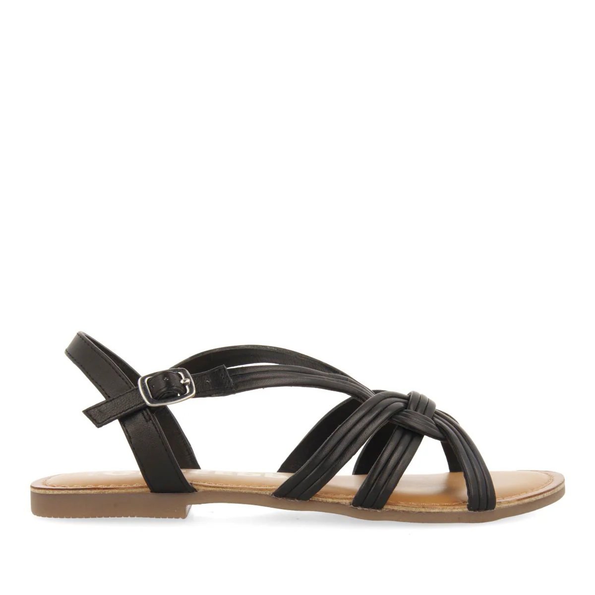 BLACK LEATHER SANDALS WITH CROSS STRAPS FOR WOMEN GOLAJ