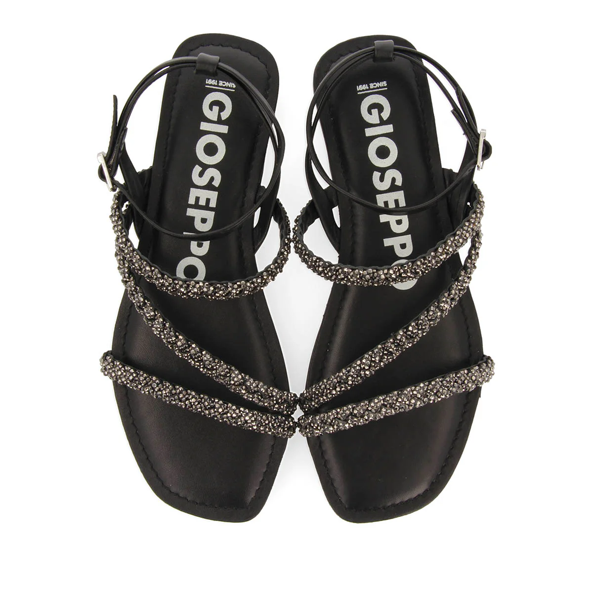 BLACK LEATHER SANDALS WITH EMBELLISHMENTS FOR WOMEN SORLINGAS - Image 4