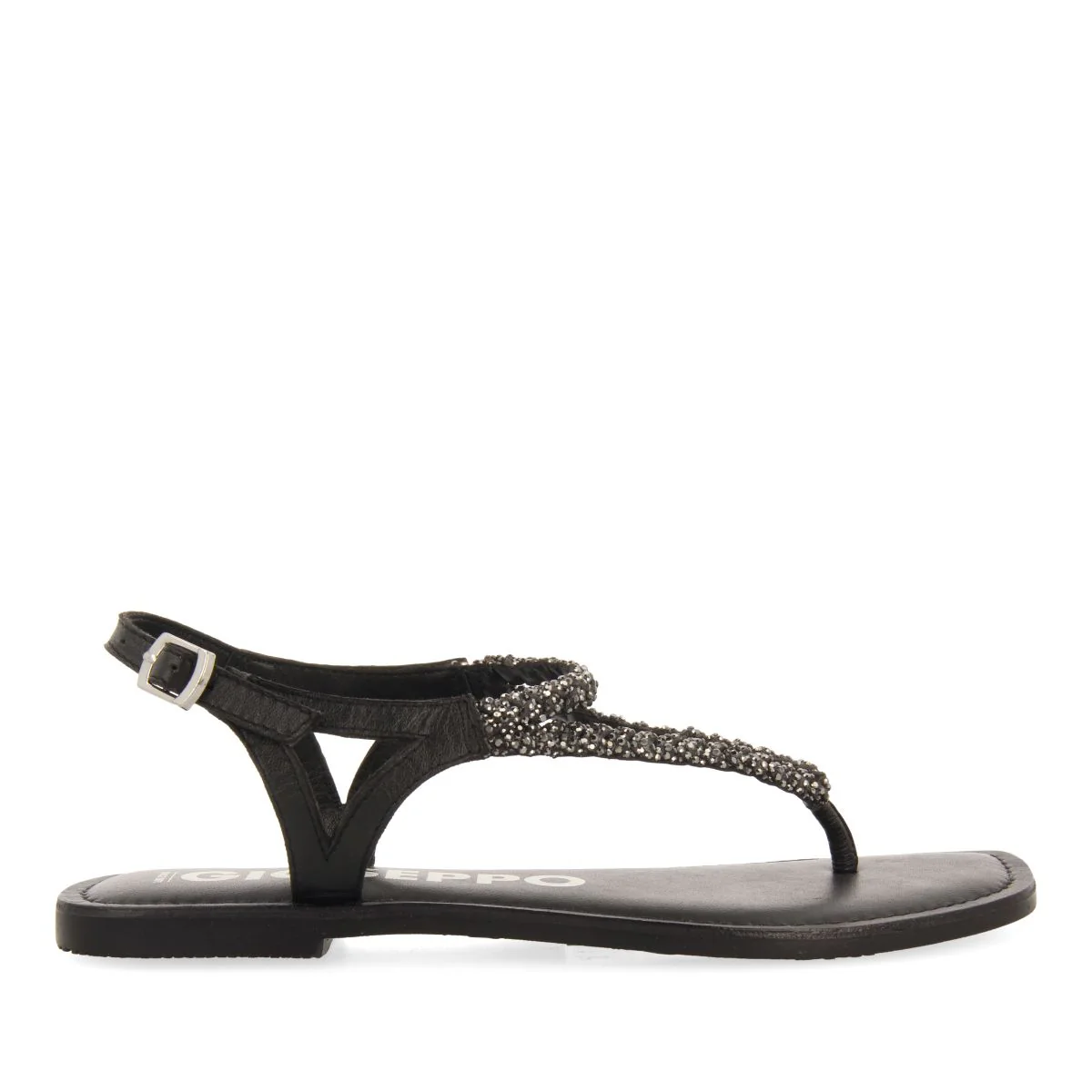 BLACK LEATHER SANDALS WITH EMBELLISHMENTS FOR WOMEN USTICA