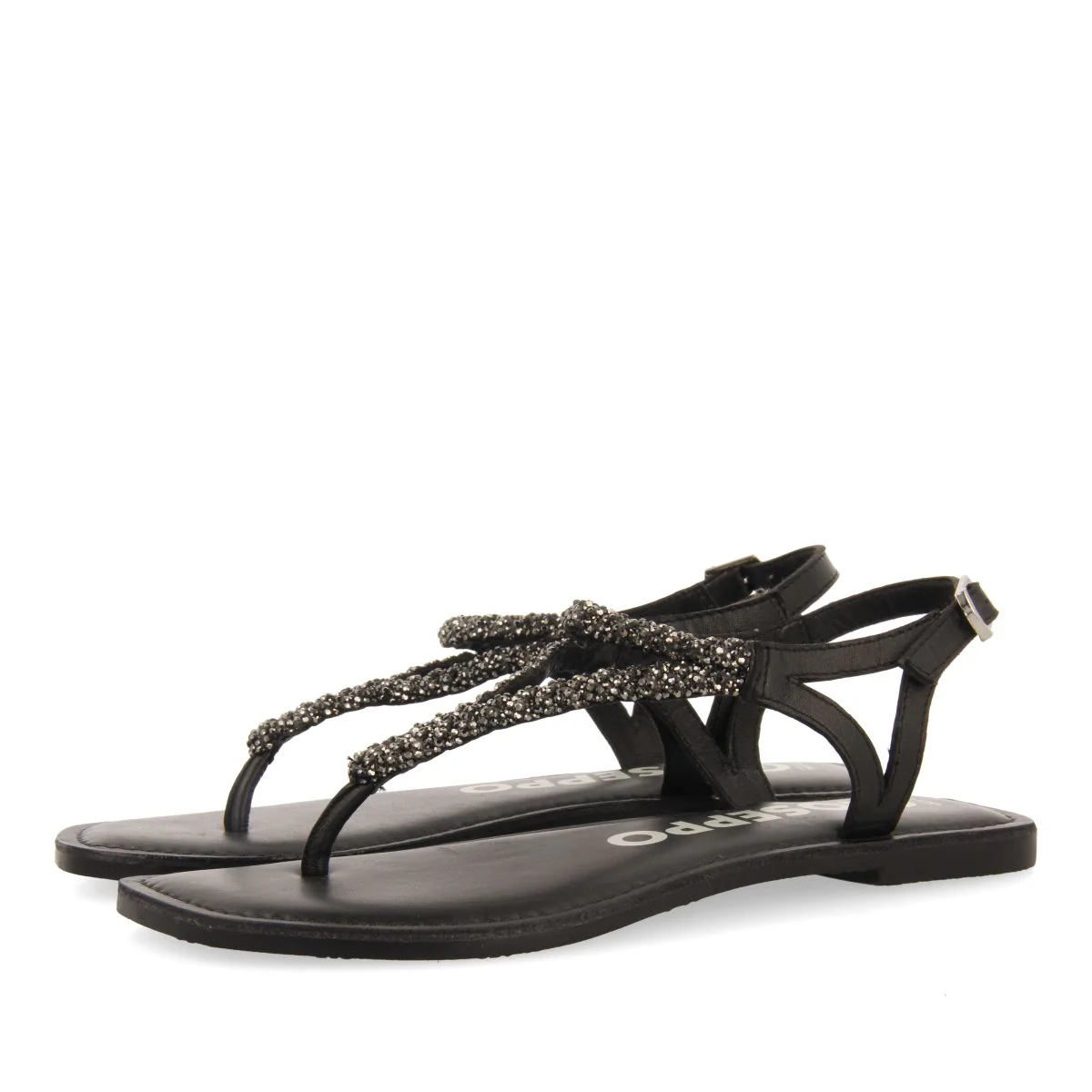 BLACK LEATHER SANDALS WITH EMBELLISHMENTS FOR WOMEN USTICA - Image 4