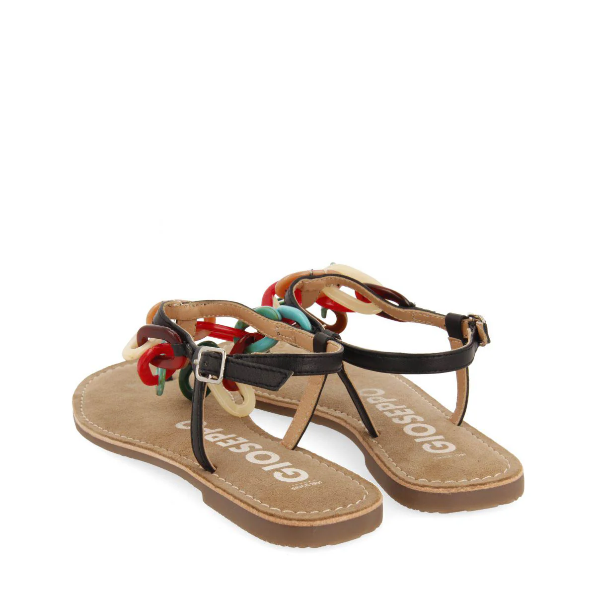 BLACK LEATHER SANDALS WITH MULTICOLOR LINK DETAIL FOR WOMEN MEDLEY - Image 3