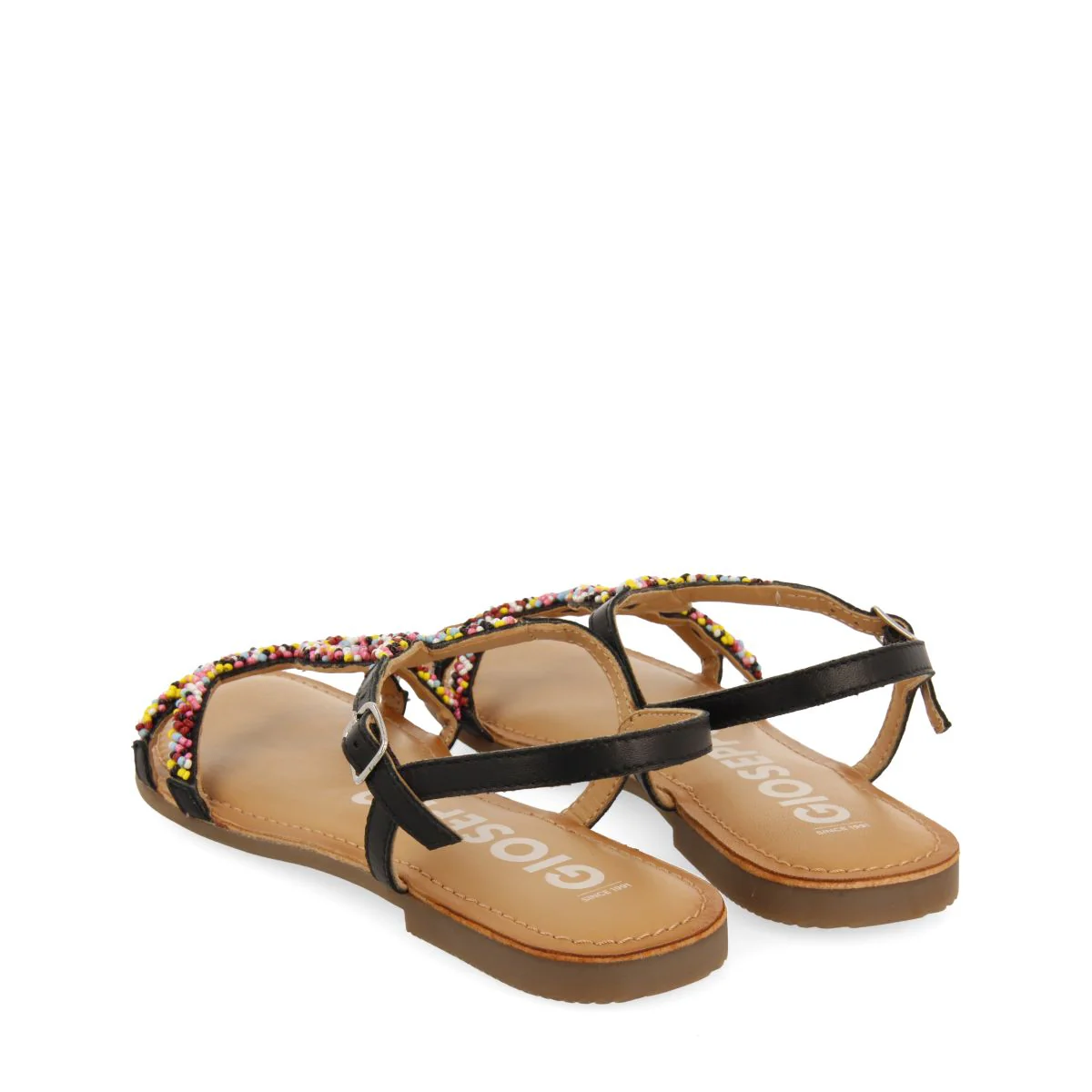 BLACK LEATHER SANDALS WITH MULTICOLOR STONES FOR WOMEN LURE - Image 3