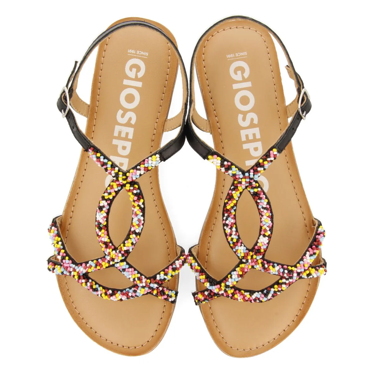BLACK LEATHER SANDALS WITH MULTICOLOR STONES FOR WOMEN LURE - Image 4