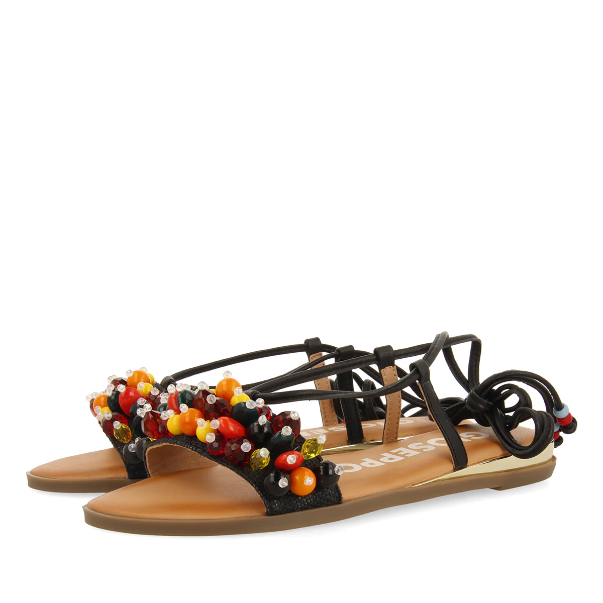 BLACK LEATHER SANDALS WITH MULTICOLOURED TRIM AND STRAPS FOR WOMEN KLOS - Image 2