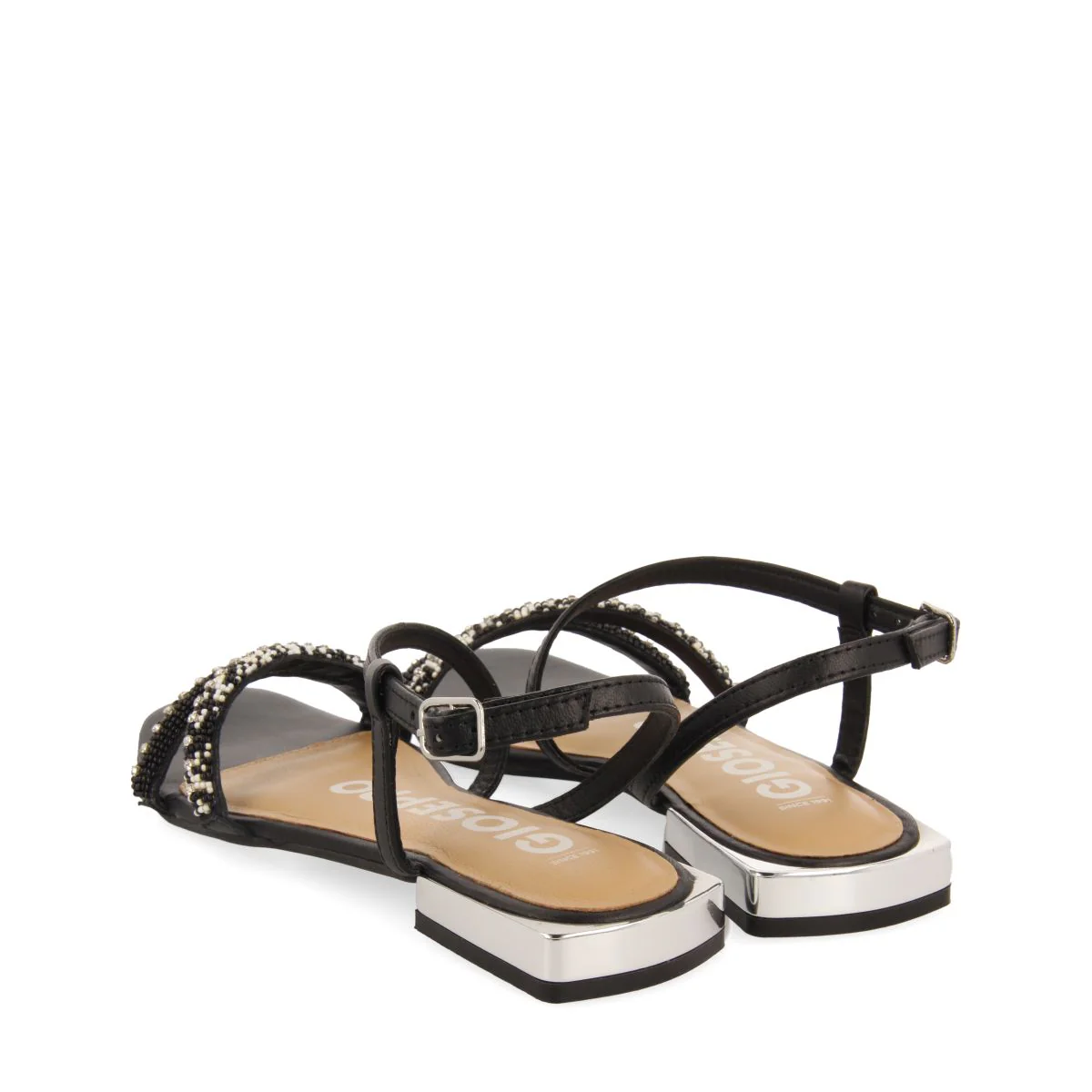 BLACK LEATHER SANDALS WITH STONES FOR WOMEN LANDKEY - Image 3