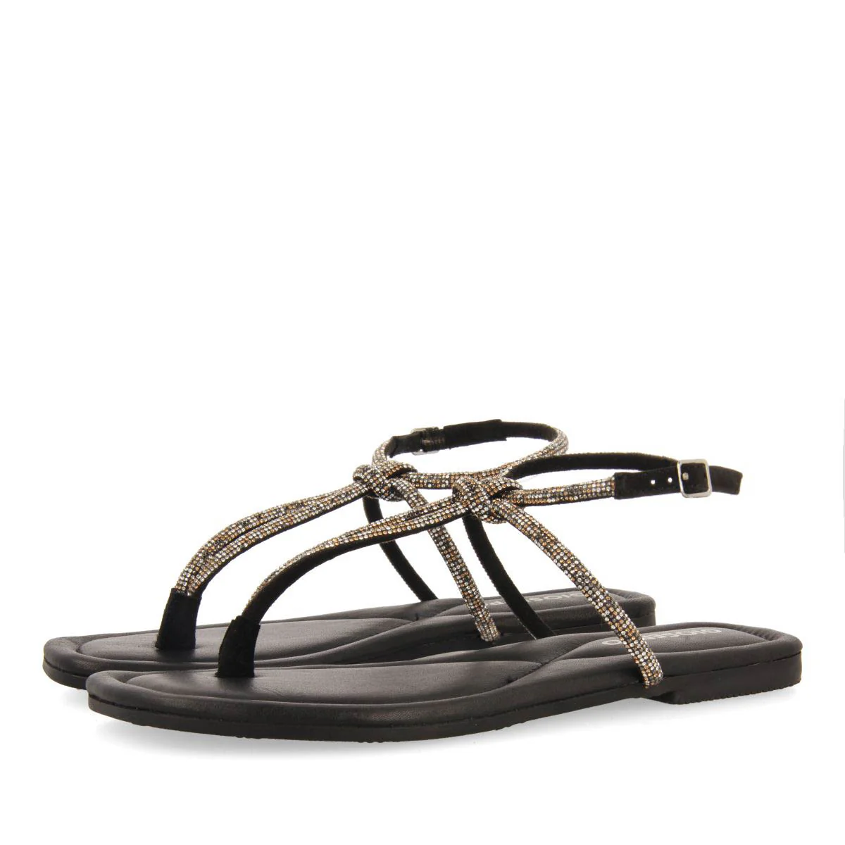 BLACK LEATHER SANDALS WITH STRAPS AND EMBELLISHMENTS FOR WOMEN BURNT - Image 2