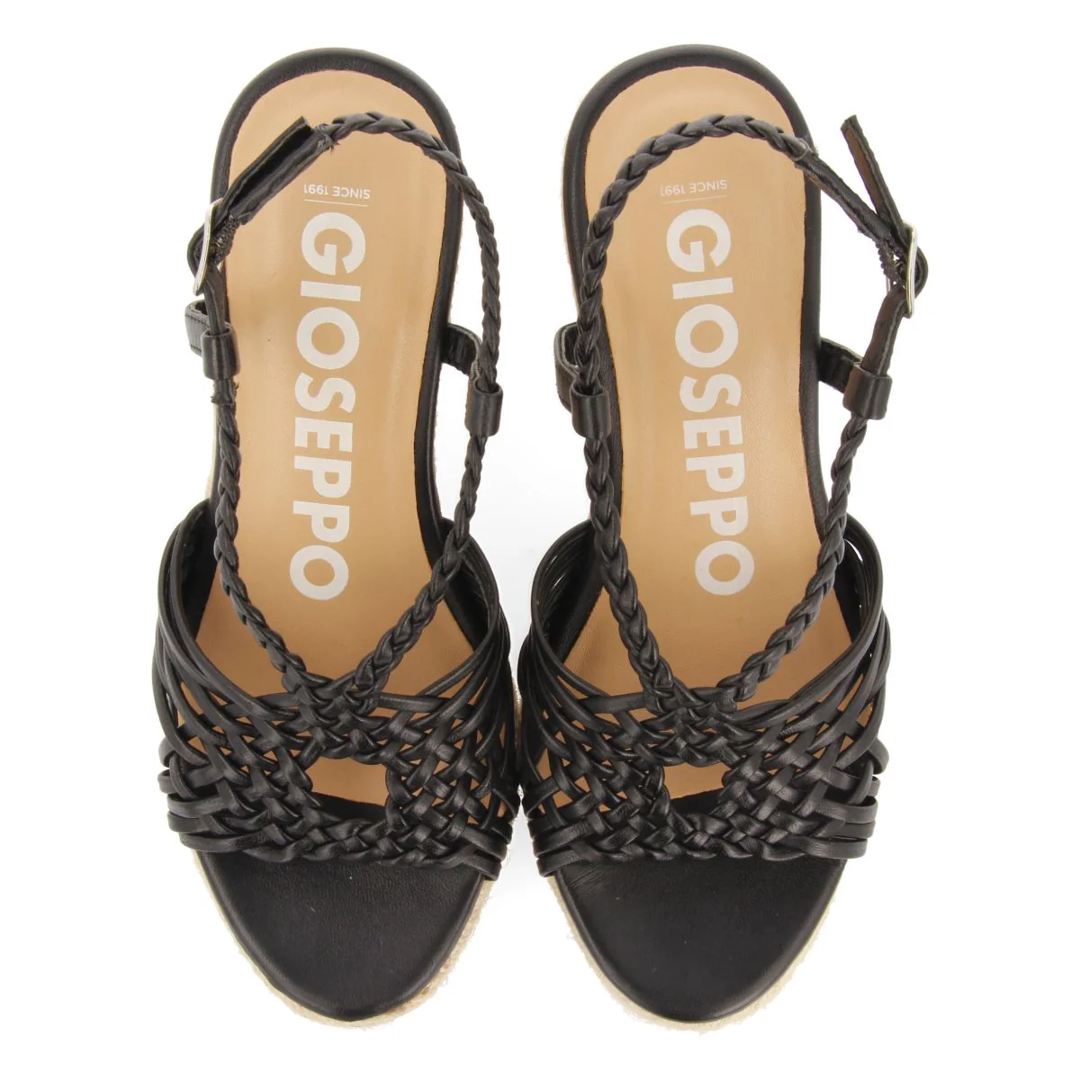 BLACK LEATHER SANDALS WITH STRAPS AND HIGH JUTE WEDGE FOR WOMEN GLIDE - Image 4
