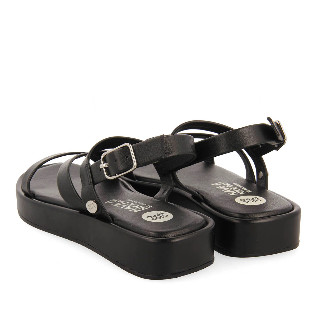 BLACK LEATHER SANDALS WITH STRAPS AND VOLUME SOLE FOR GIRL AND BOY COULEE - Image 3