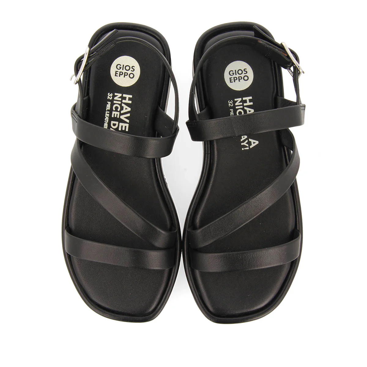 BLACK LEATHER SANDALS WITH STRAPS AND VOLUME SOLE FOR GIRL AND BOY COULEE - Image 4