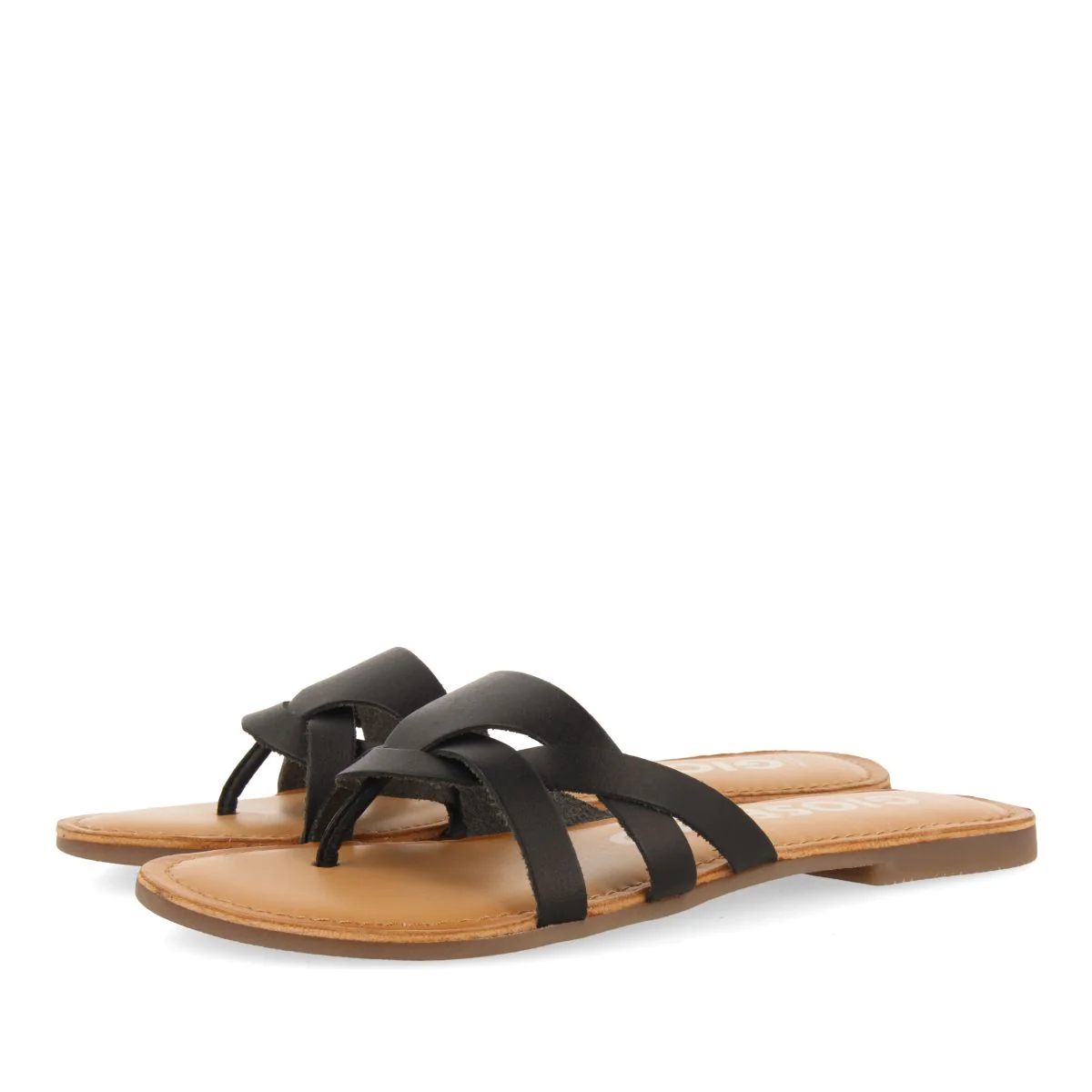 BLACK LEATHER SANDALS WITH STRAPS FOR WOMEN CAYUSE - Image 2