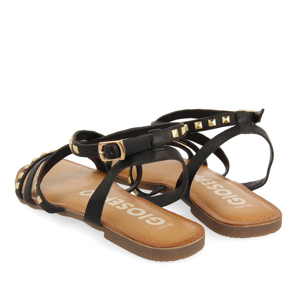 BLACK LEATHER SANDALS WITH STUDS FOR WOMEN MAIZI - Image 3