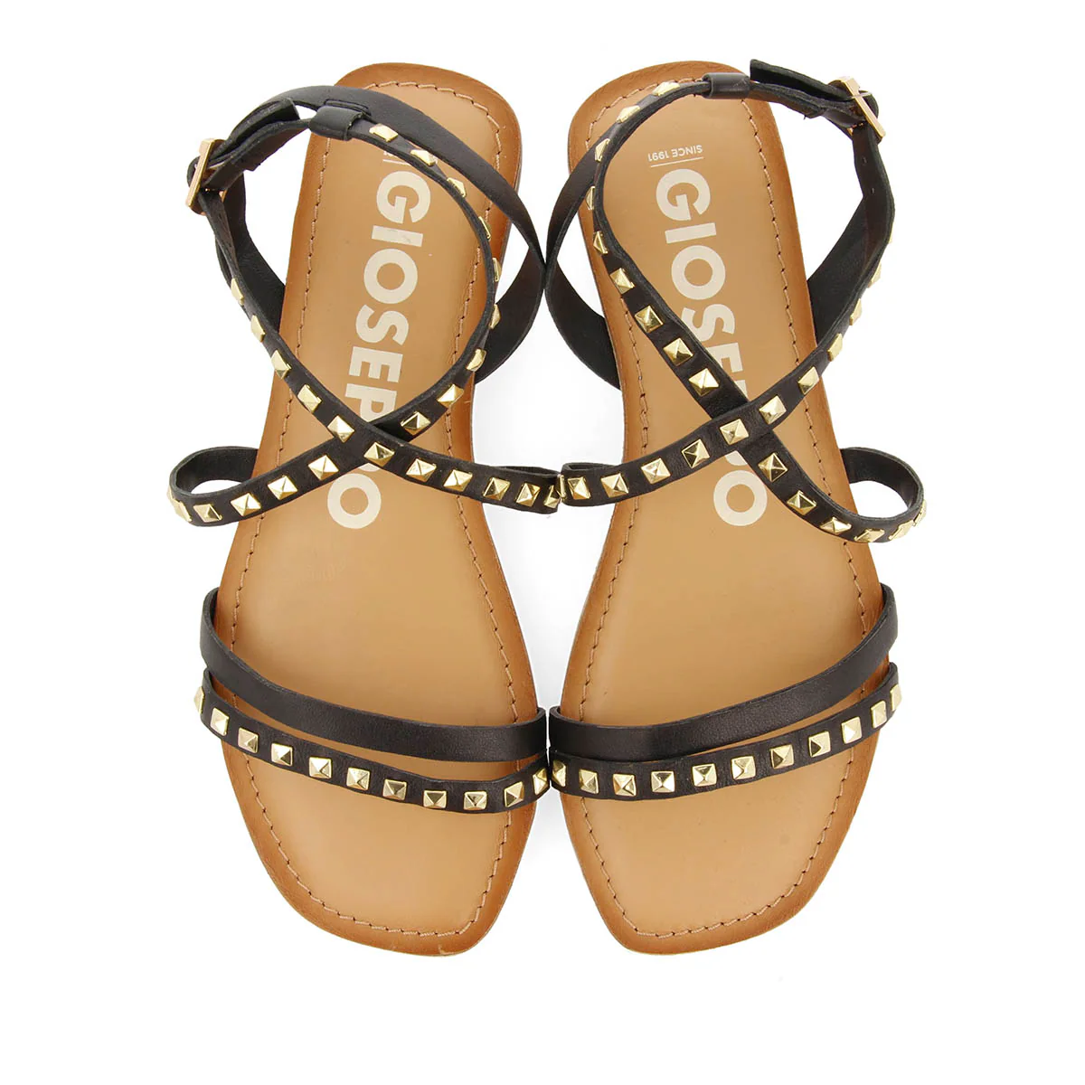 BLACK LEATHER SANDALS WITH STUDS FOR WOMEN MAIZI - Image 4