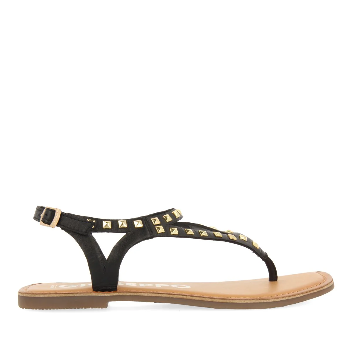 BLACK LEATHER SANDALS WITH STUDS FOR WOMEN TRILBY