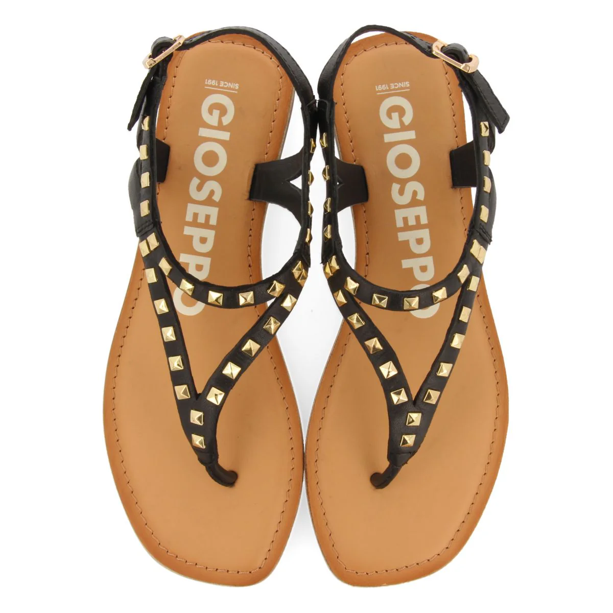 BLACK LEATHER SANDALS WITH STUDS FOR WOMEN TRILBY - Image 4