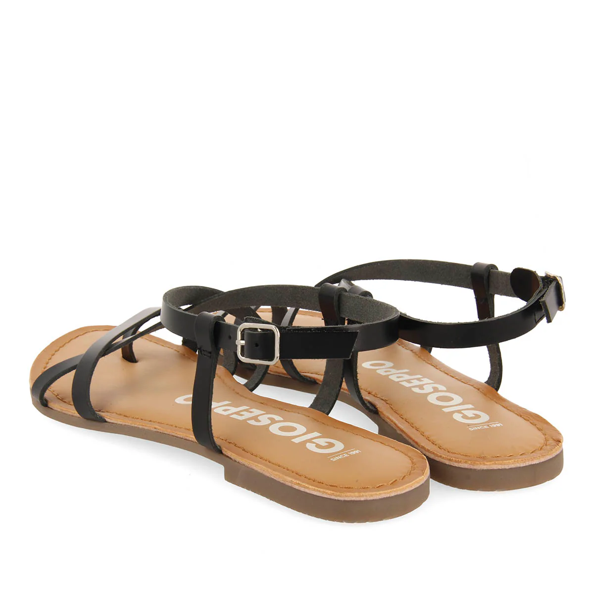 BLACK LEATHER SANDALS WITH THIN STRAPS FOR WOMEN COURSAN - Image 3