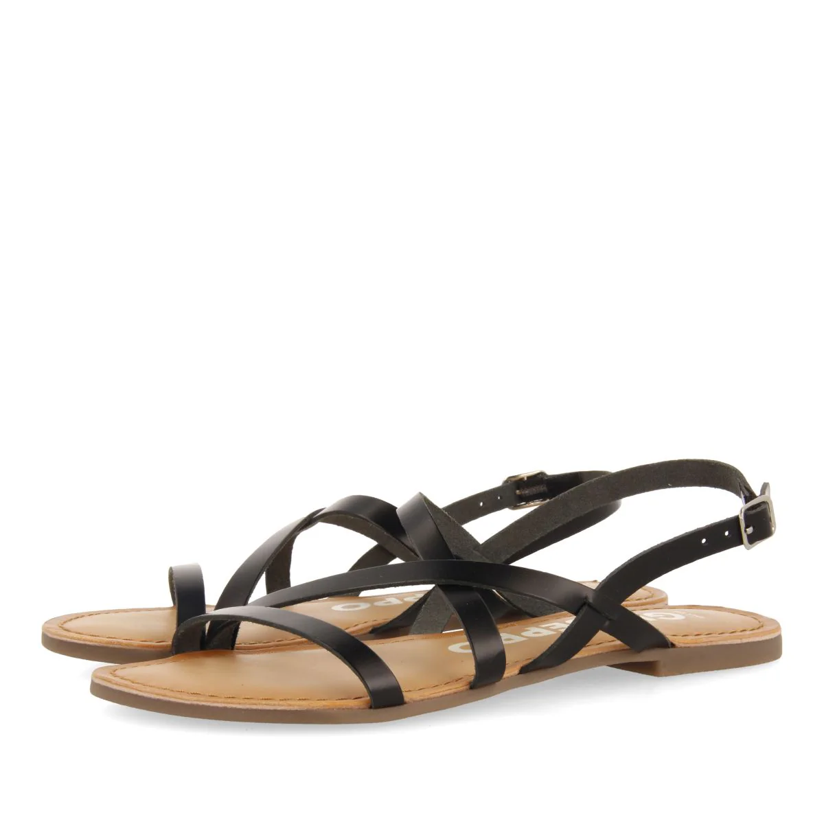 BLACK LEATHER SANDALS WITH THIN STRAPS FOR WOMEN DANIA - Image 2
