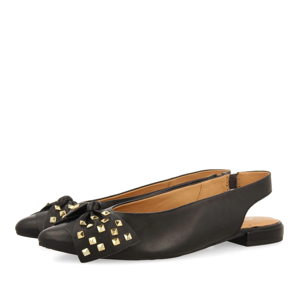 BLACK LEATHER UNHEELED BALLERINAS WITH BOW DETAIL FOR WOMEN KALLMET - Image 2