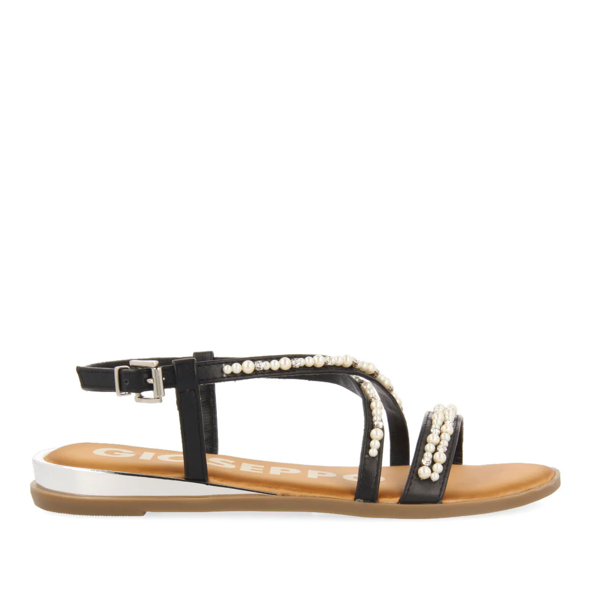 BLACK MINI WEDGE SANDALS DETAILED WITH PEARLS FOR WOMAN JENNE