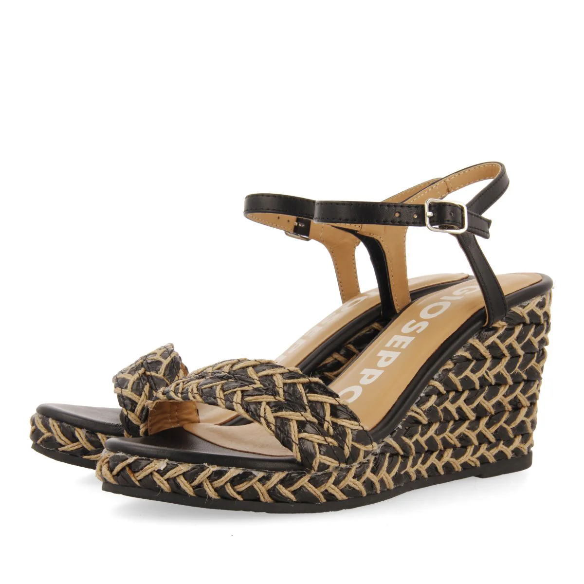 BLACK SANDALS AND NATURAL HIGH WEDGE WITH BRAIDED DETAILS FOR WOMEN TIGARD - Image 2