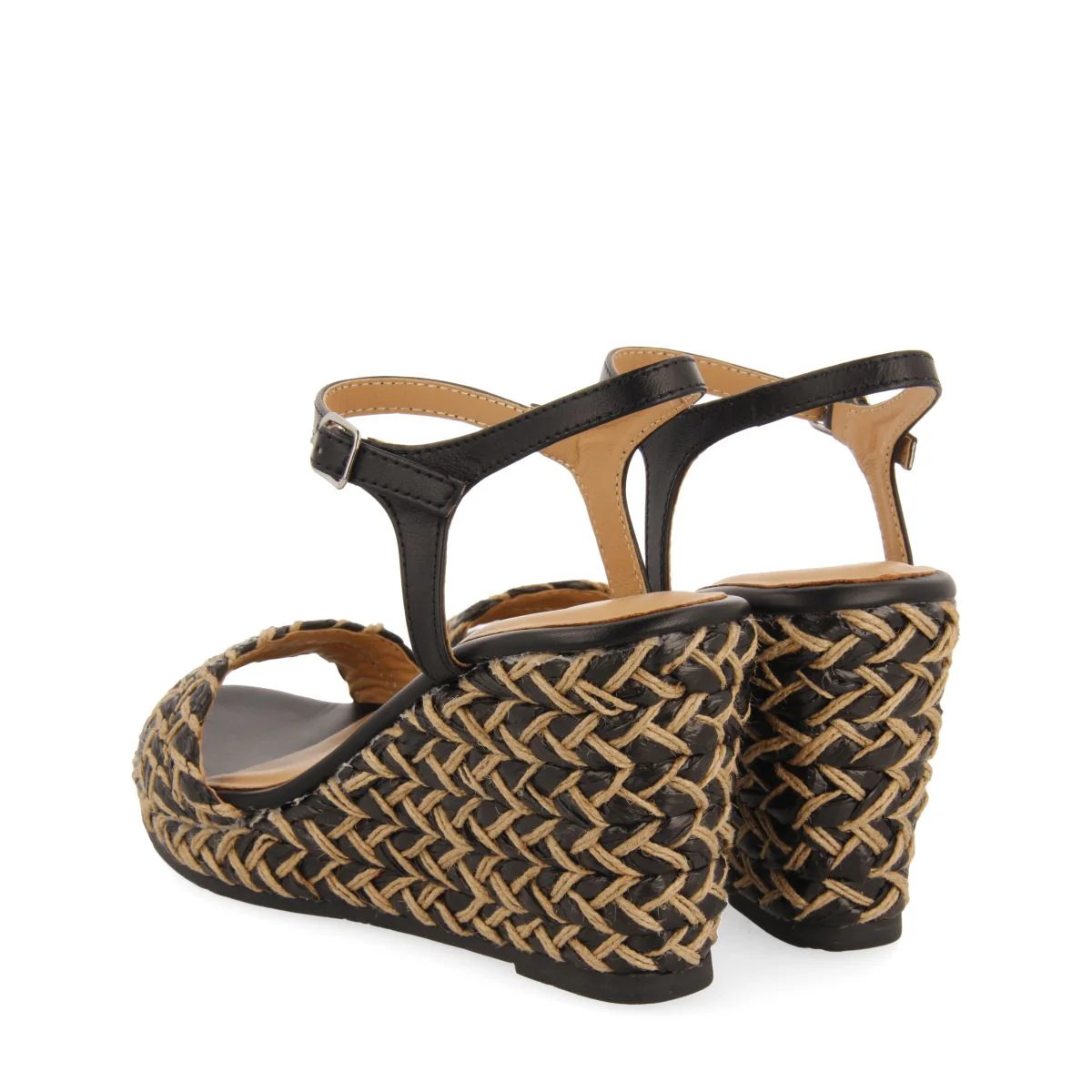 BLACK SANDALS AND NATURAL HIGH WEDGE WITH BRAIDED DETAILS FOR WOMEN TIGARD - Image 3