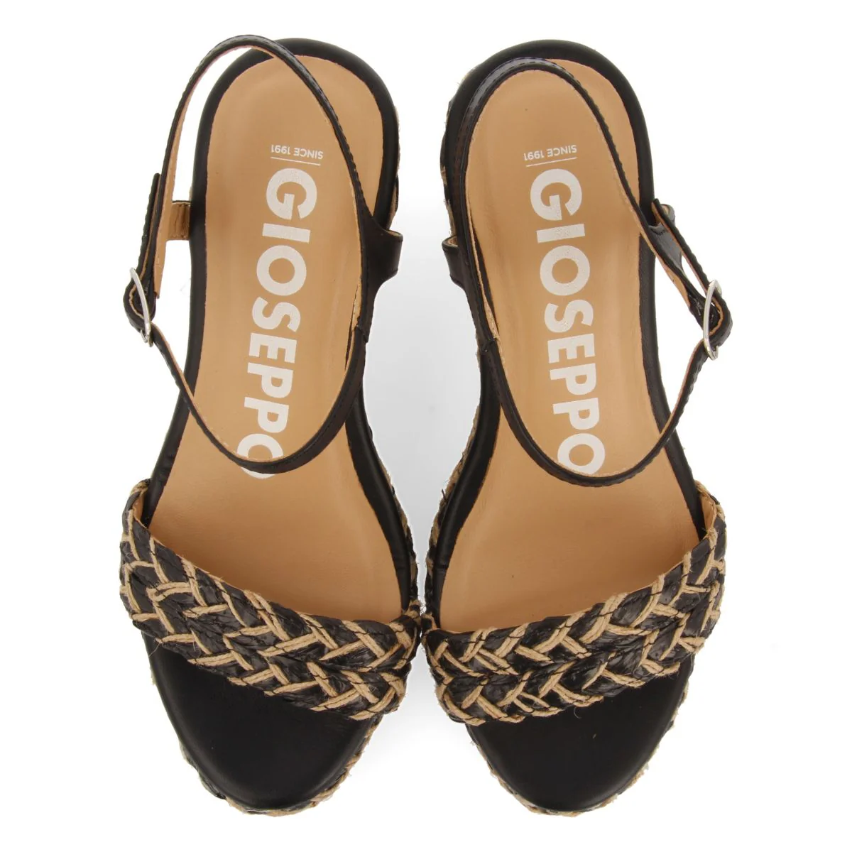 BLACK SANDALS AND NATURAL HIGH WEDGE WITH BRAIDED DETAILS FOR WOMEN TIGARD - Image 4