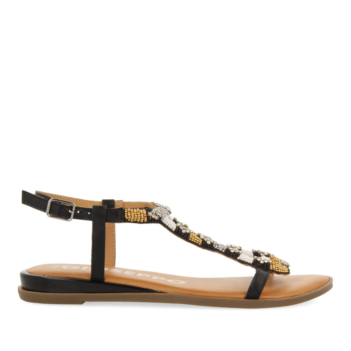 BLACK SANDALS WITH MULTICOLOR STONES FOR WOMEN MULION